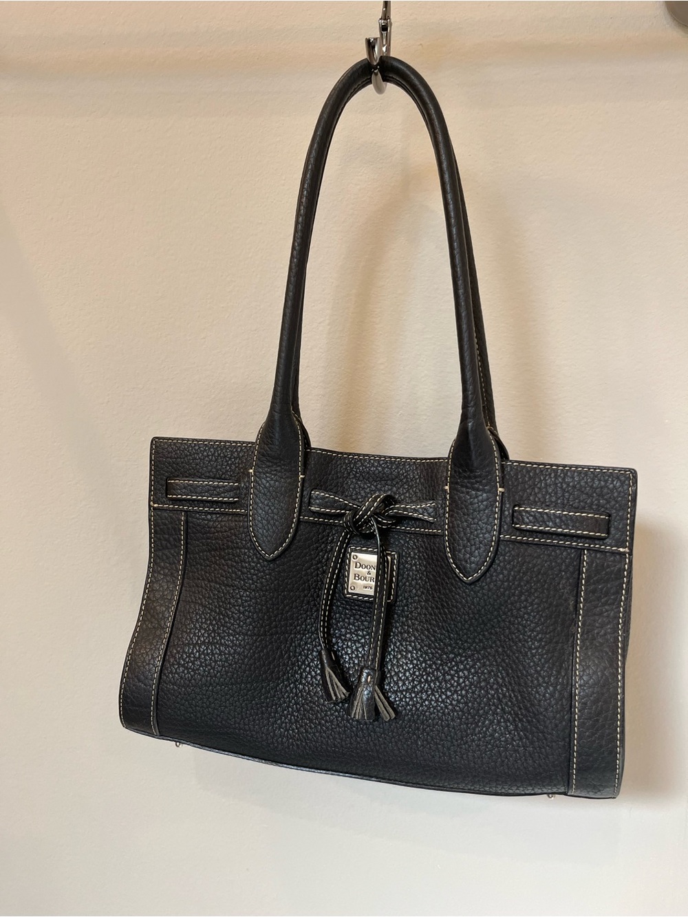 Dooney & Bourke Black Pebbled Leather Tote with Tassel
